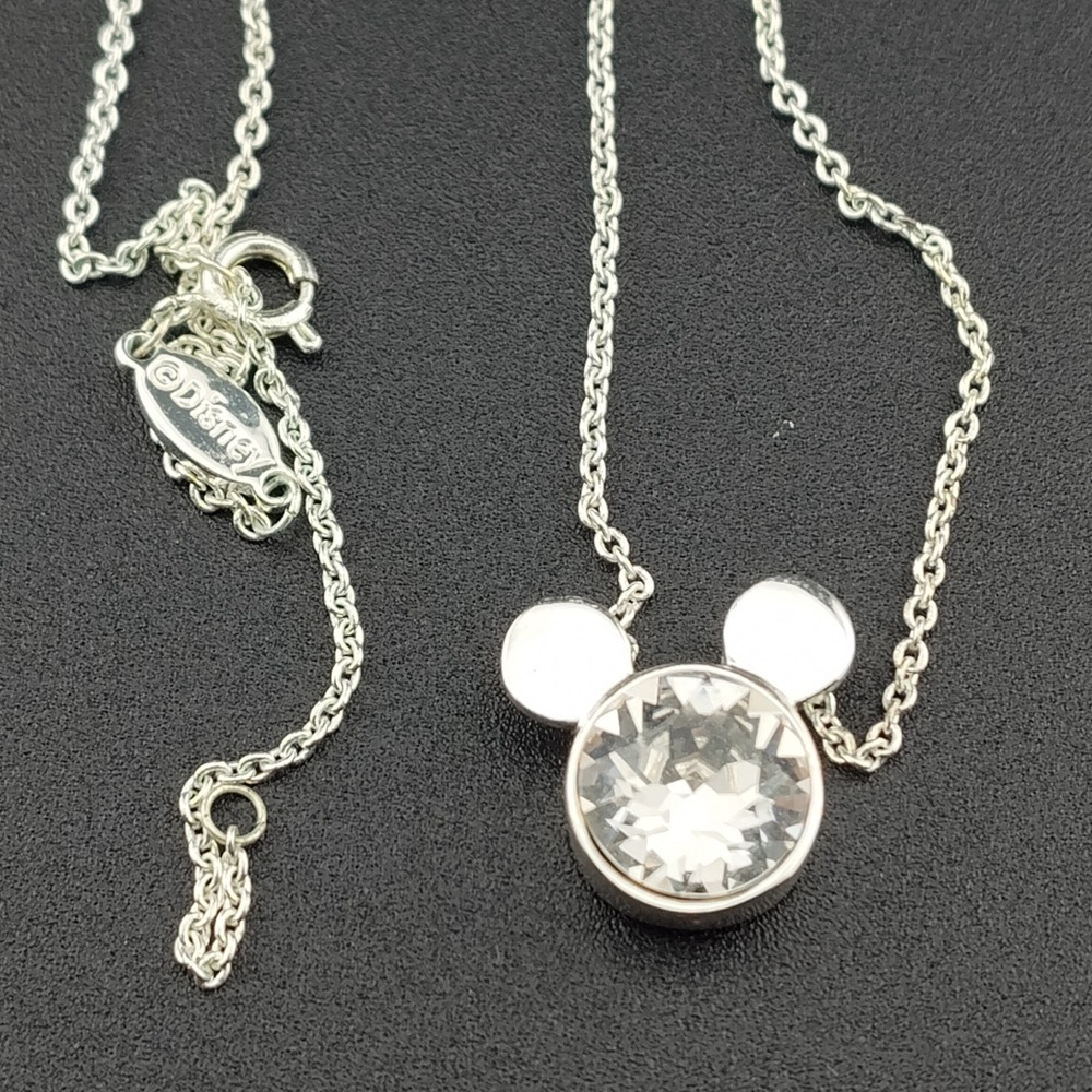 Mickey Mouse Crystal Pendant Necklace Silver tone 16 in Delicate